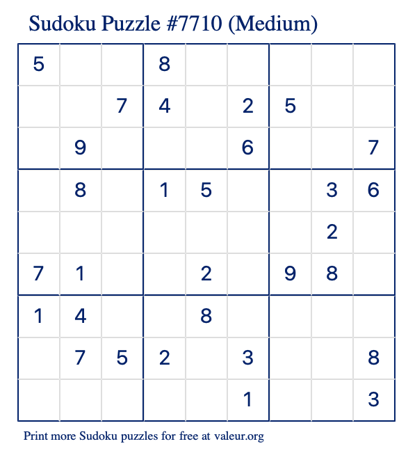 Free Printable Medium Sudoku Puzzle number 7710