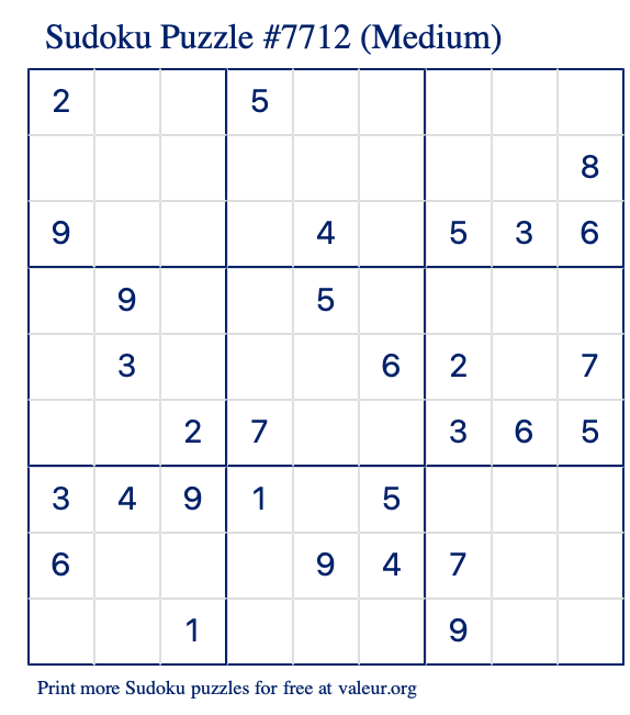 Free Printable Medium Sudoku Puzzle number 7712