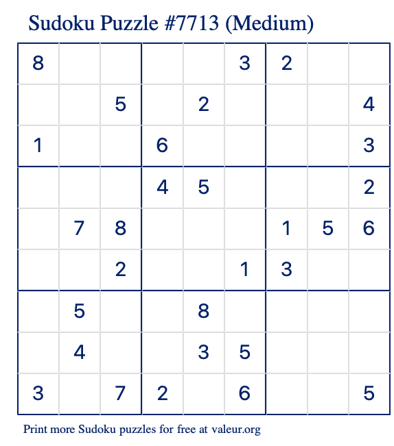 Free Printable Medium Sudoku Puzzle number 7713