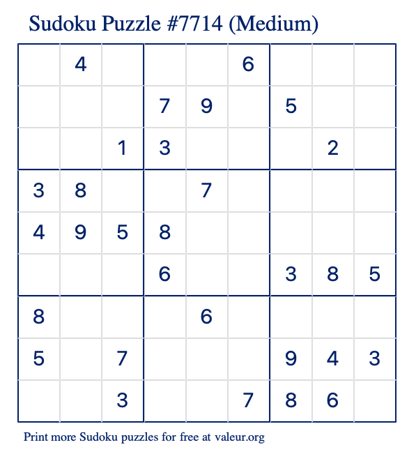 Free Printable Medium Sudoku Puzzle number 7714