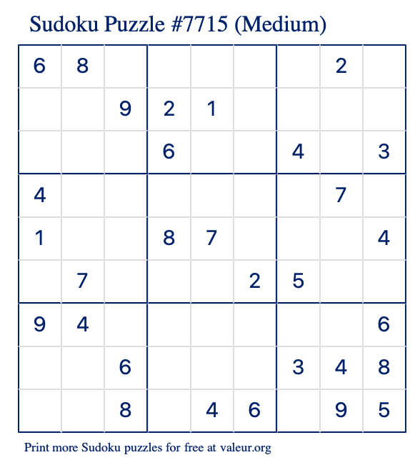 Free Printable Medium Sudoku Puzzle number 7715