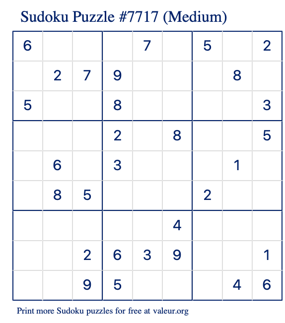 Free Printable Medium Sudoku Puzzle number 7717