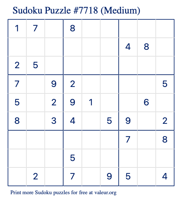 Free Printable Medium Sudoku Puzzle number 7718