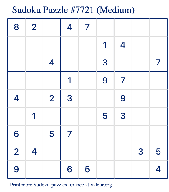 Free Printable Medium Sudoku Puzzle number 7721