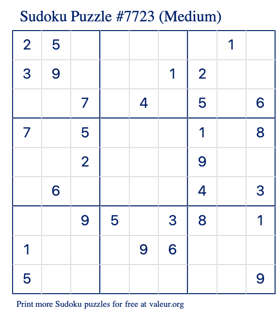 Free Printable Medium Sudoku Puzzle number 7723