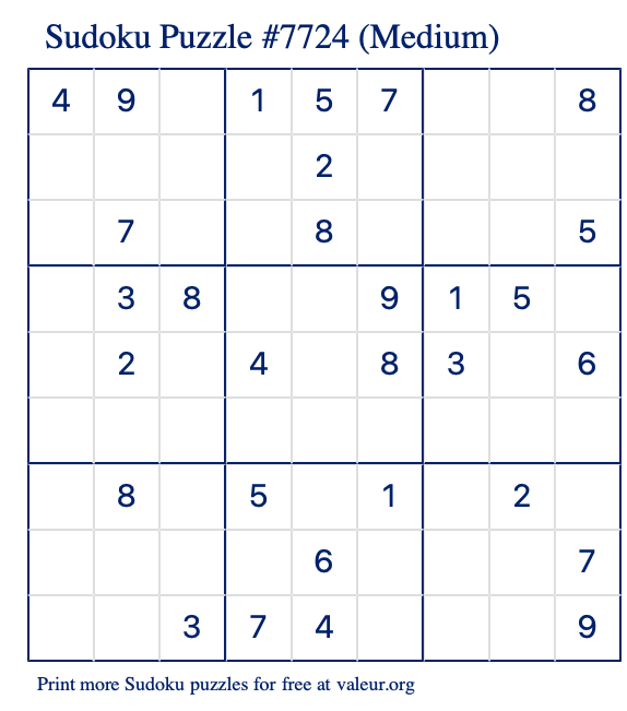 Free Printable Medium Sudoku Puzzle number 7724