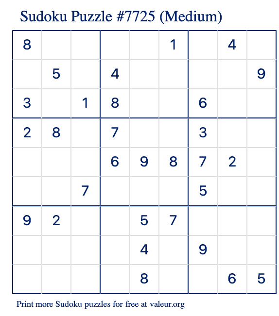 Free Printable Medium Sudoku Puzzle number 7725