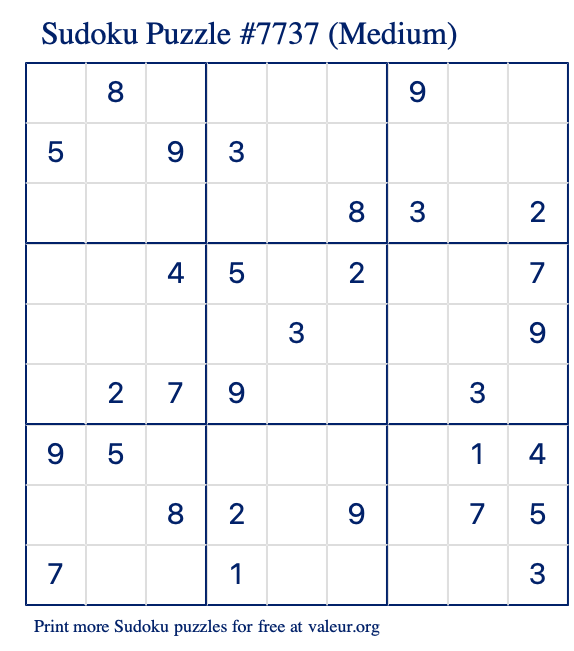 Free Printable Medium Sudoku Puzzle number 7737