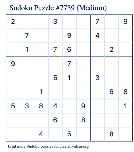 Free Printable Medium Sudoku Puzzle number 7739