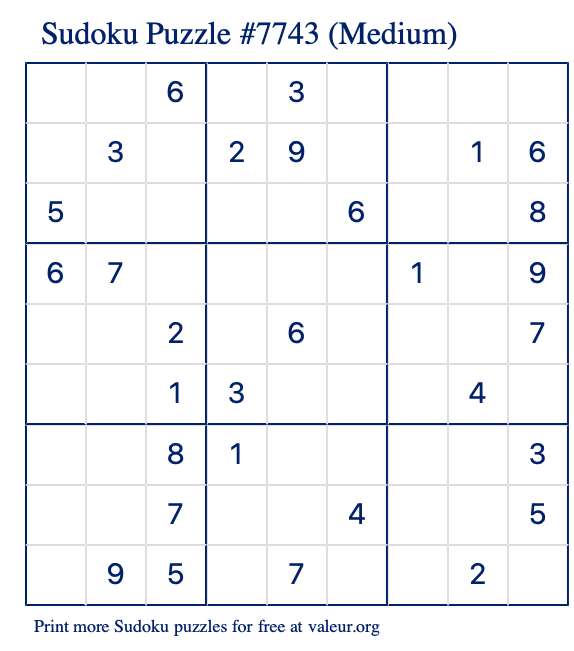 Free Printable Medium Sudoku Puzzle number 7743
