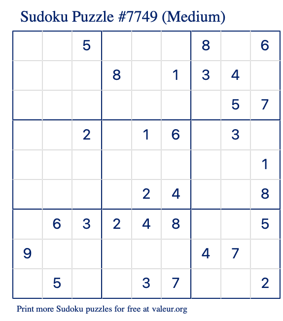 Free Printable Medium Sudoku Puzzle number 7749