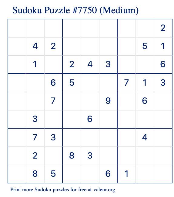 Free Printable Medium Sudoku Puzzle number 7750
