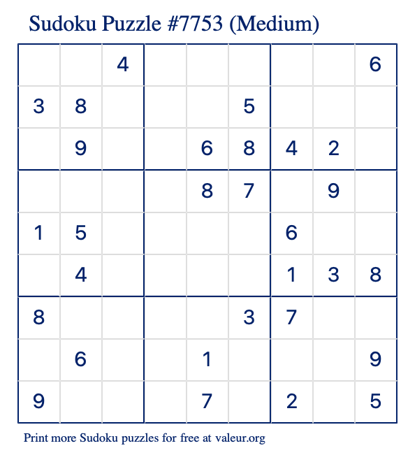 Free Printable Medium Sudoku Puzzle number 7753