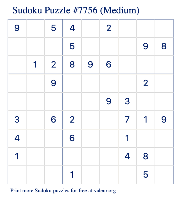 Free Printable Medium Sudoku Puzzle number 7756