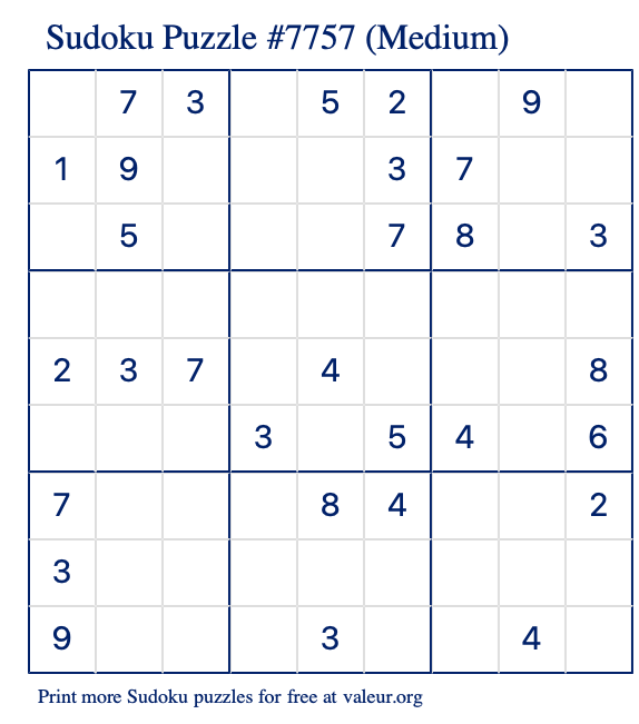 Free Printable Medium Sudoku Puzzle number 7757