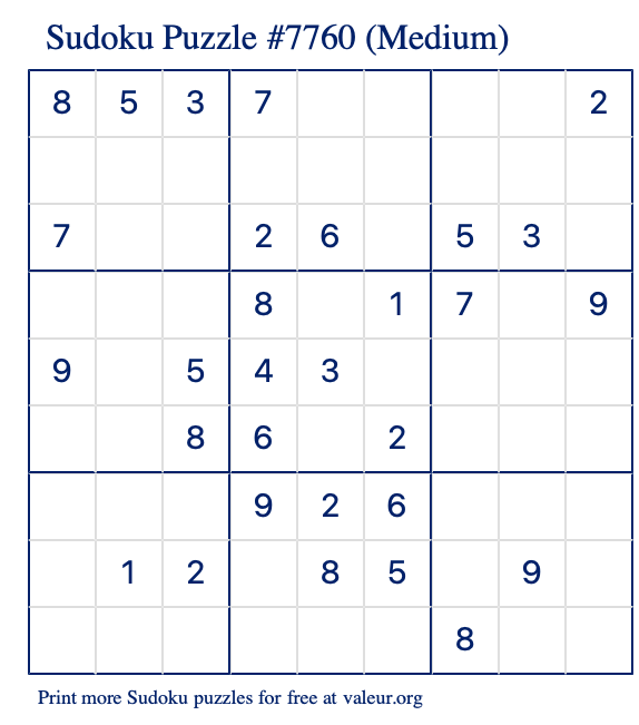 Free Printable Medium Sudoku Puzzle number 7760