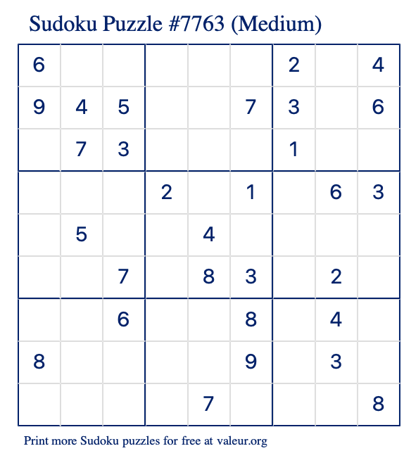Free Printable Medium Sudoku Puzzle number 7763