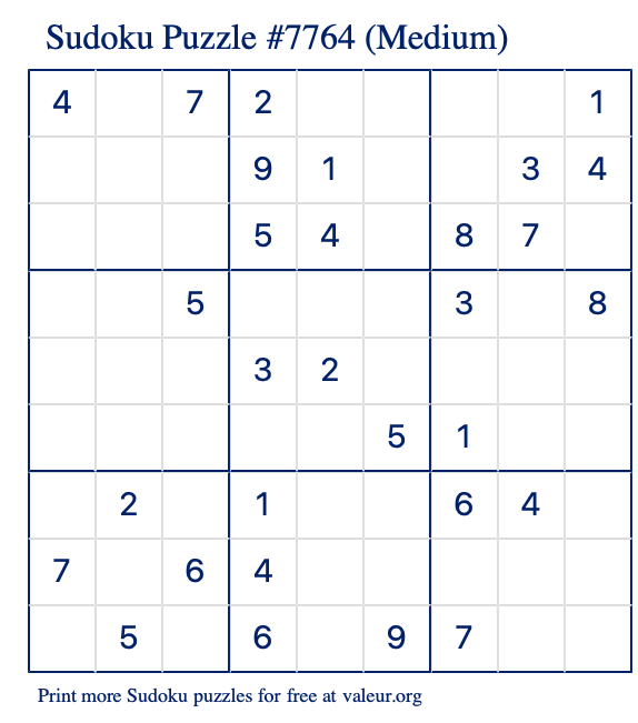 Free Printable Medium Sudoku Puzzle number 7764
