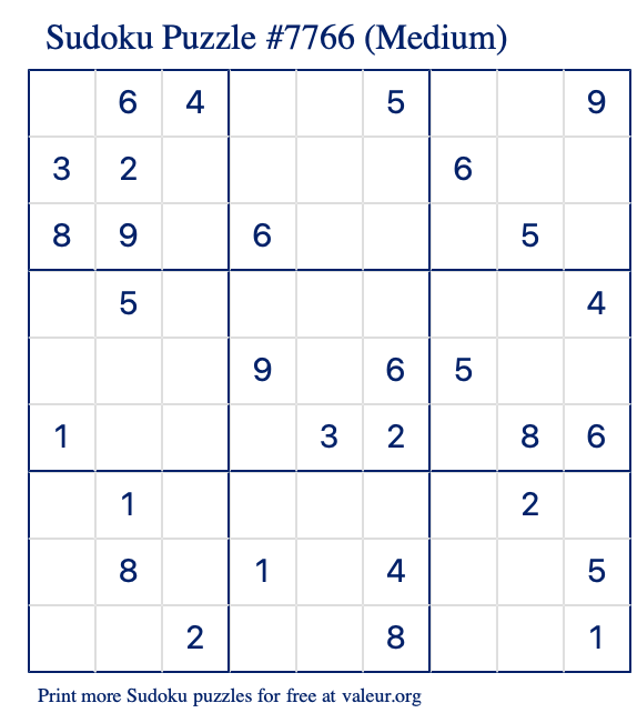 Free Printable Medium Sudoku Puzzle number 7766