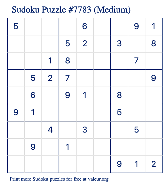 Free Printable Medium Sudoku Puzzle number 7783