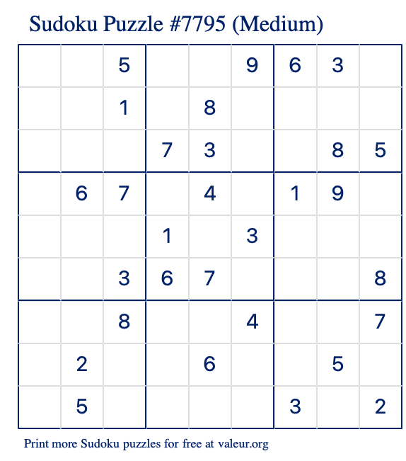 Free Printable Medium Sudoku Puzzle number 7795