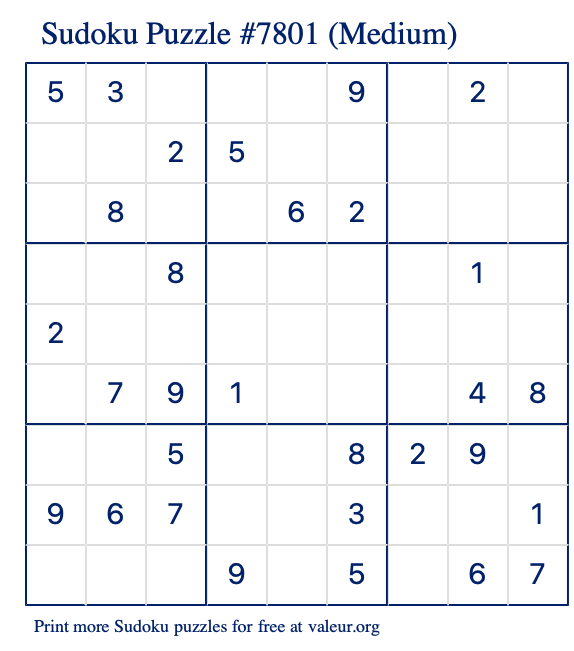 Free Printable Medium Sudoku Puzzle number 7801