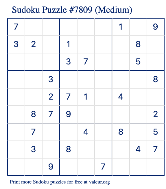 Free Printable Medium Sudoku Puzzle number 7809