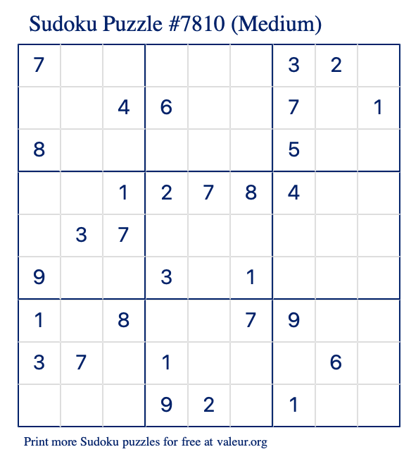 Free Printable Medium Sudoku Puzzle number 7810