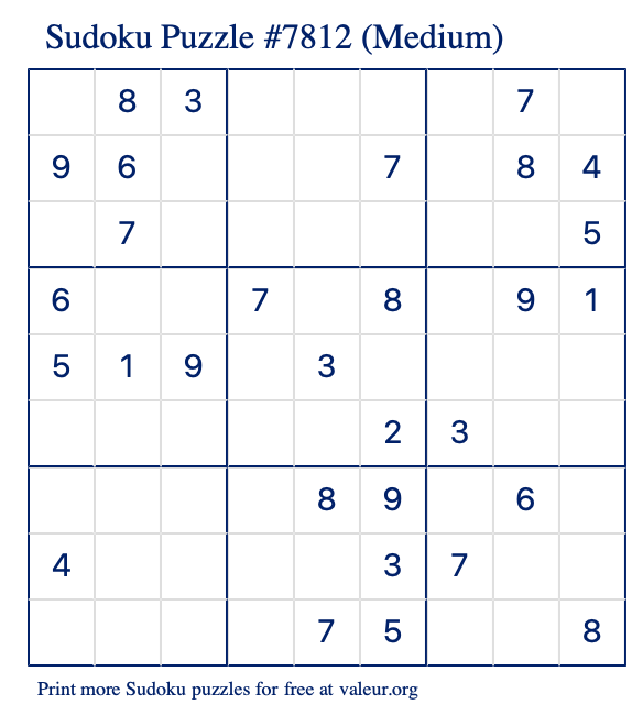 Free Printable Medium Sudoku Puzzle number 7812