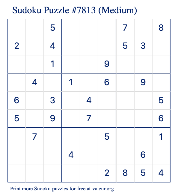 Free Printable Medium Sudoku Puzzle number 7813