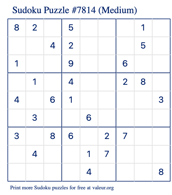 Free Printable Medium Sudoku Puzzle number 7814