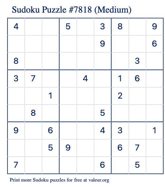 Free Printable Medium Sudoku Puzzle number 7818
