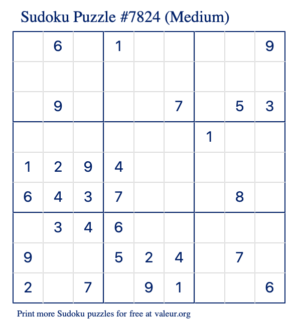 Free Printable Medium Sudoku Puzzle number 7824
