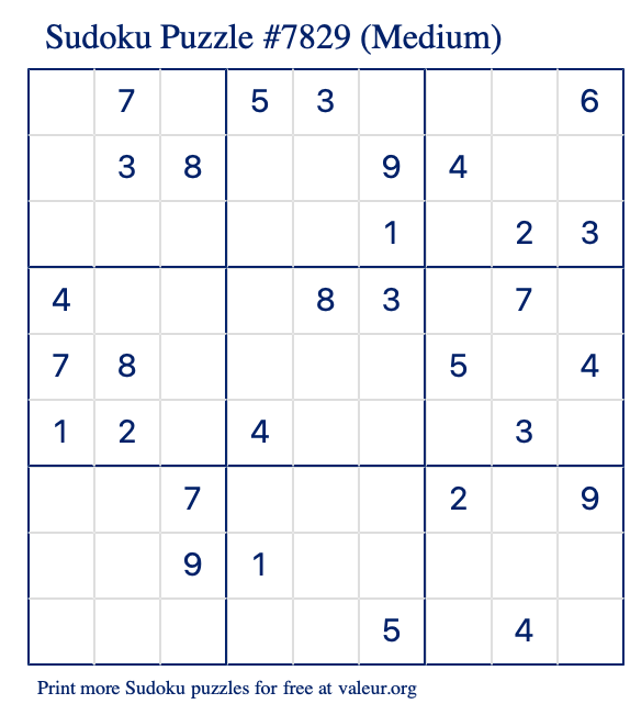 Free Printable Medium Sudoku Puzzle number 7829