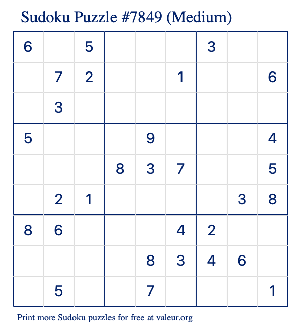 Free Printable Medium Sudoku Puzzle number 7849