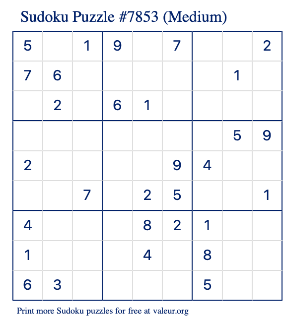 Free Printable Medium Sudoku Puzzle number 7853