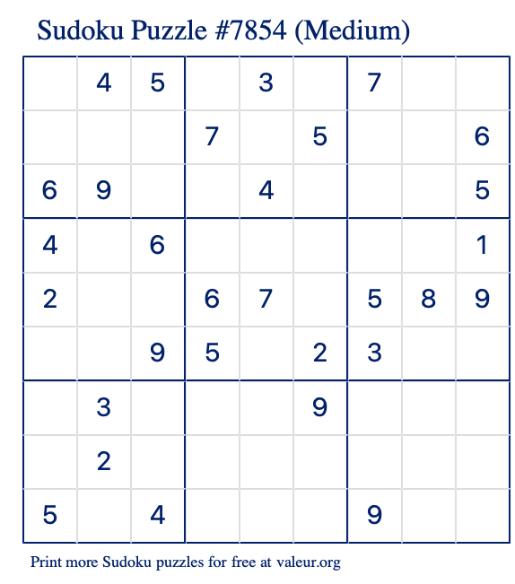 Free Printable Medium Sudoku Puzzle number 7854