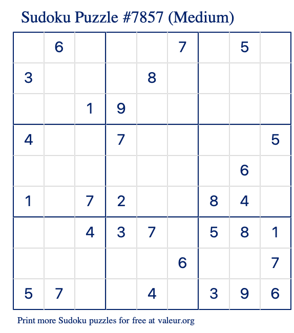 Free Printable Medium Sudoku Puzzle number 7857