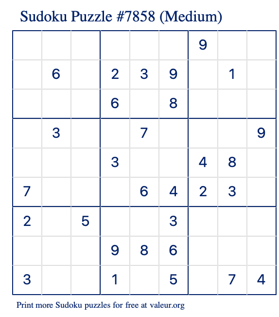 Free Printable Medium Sudoku Puzzle number 7858