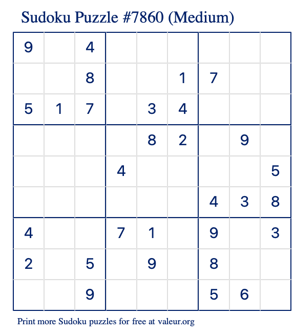 Free Printable Medium Sudoku Puzzle number 7860
