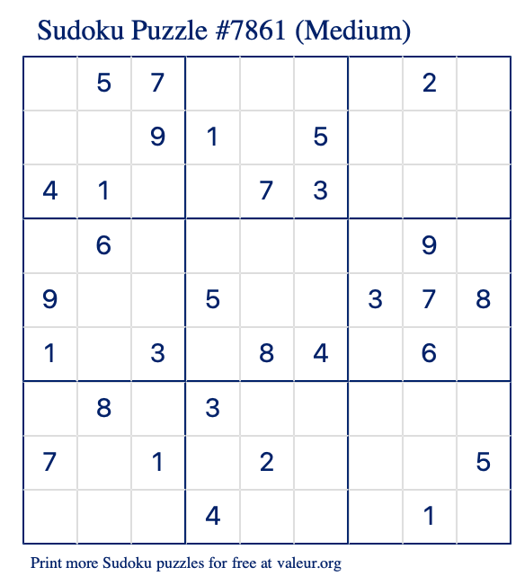 Free Printable Medium Sudoku Puzzle number 7861
