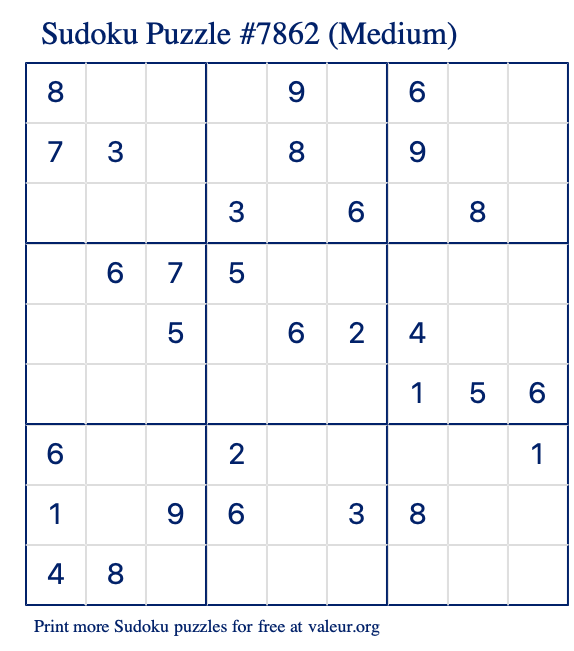 Free Printable Medium Sudoku Puzzle number 7862