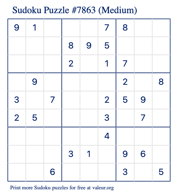 Free Printable Medium Sudoku Puzzle number 7863