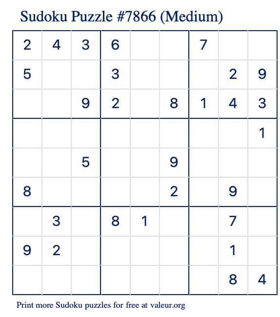 Free Printable Medium Sudoku Puzzle number 7866