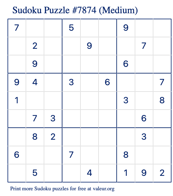 Free Printable Medium Sudoku Puzzle number 7874