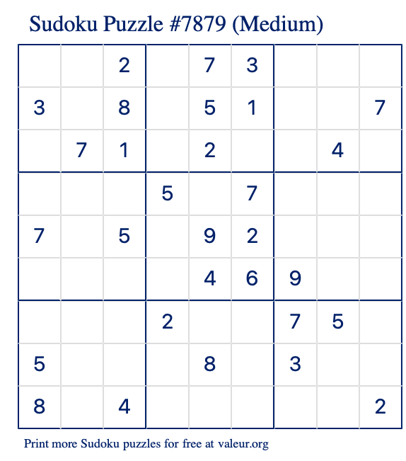 Free Printable Medium Sudoku Puzzle number 7879