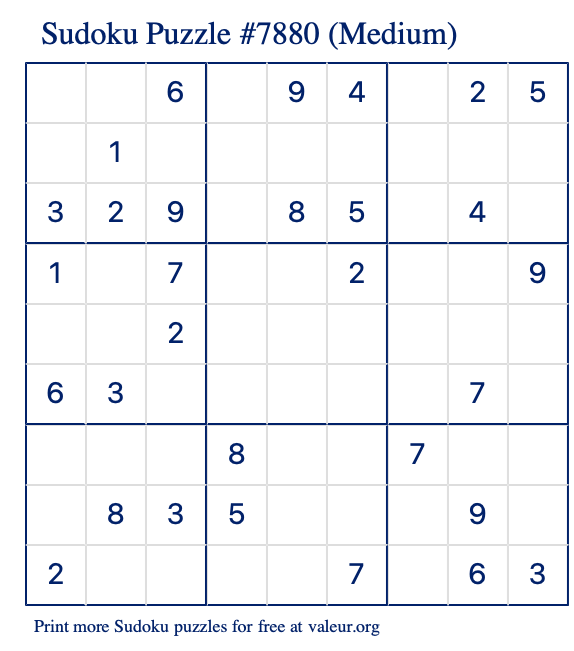 Free Printable Medium Sudoku Puzzle number 7880