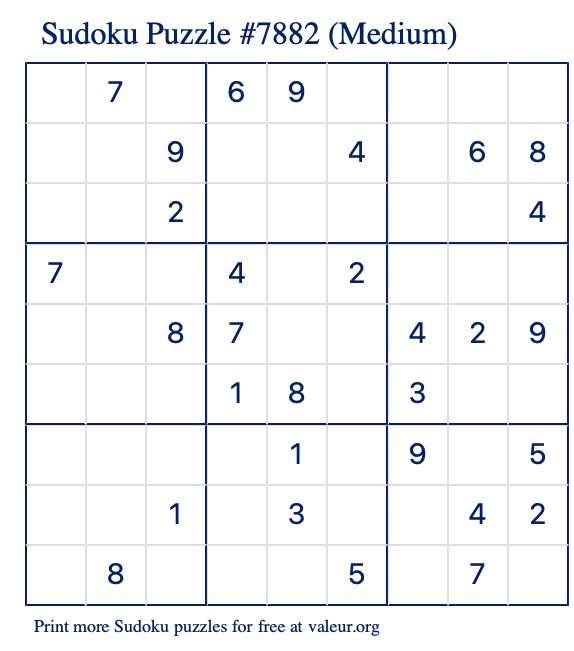 Free Printable Medium Sudoku Puzzle number 7882