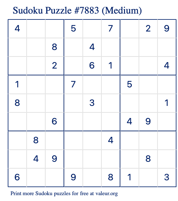 Free Printable Medium Sudoku Puzzle number 7883