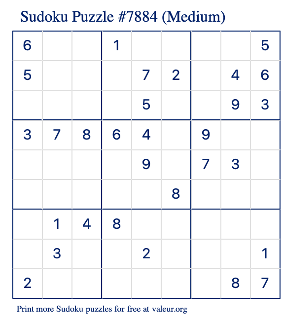 Free Printable Medium Sudoku Puzzle number 7884